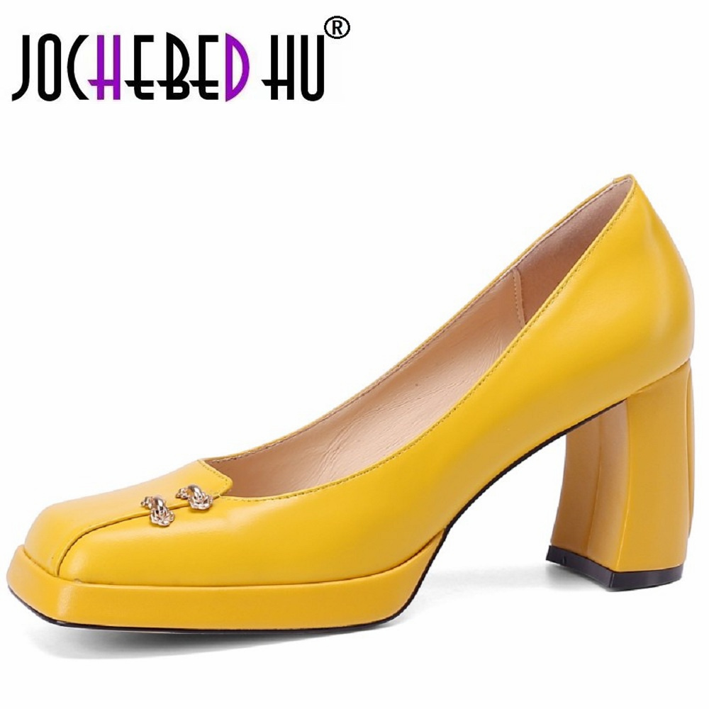 Aqua Sports Club - 【JOCHEBED HU】サイズ 33-40 スクエアトゥ本革ハイヒールシューズ厚底防水ファッションクラブパーティー女性ヒールシューズ